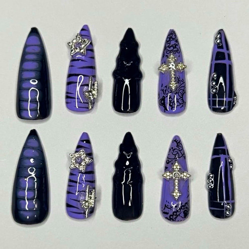 Stiletto press nails purple - press-on,