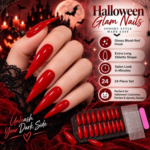 24pc blood red press nails - 24pc,