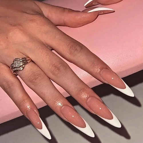 French tip false nails pink - french,
