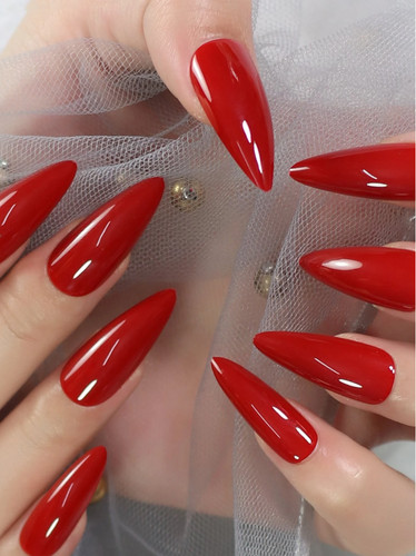 24pcs long stiletto red - stiletto, press