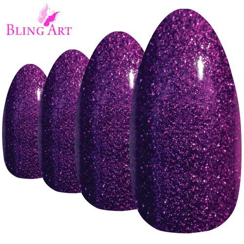 Purple glitter almond stiletto - glitter,