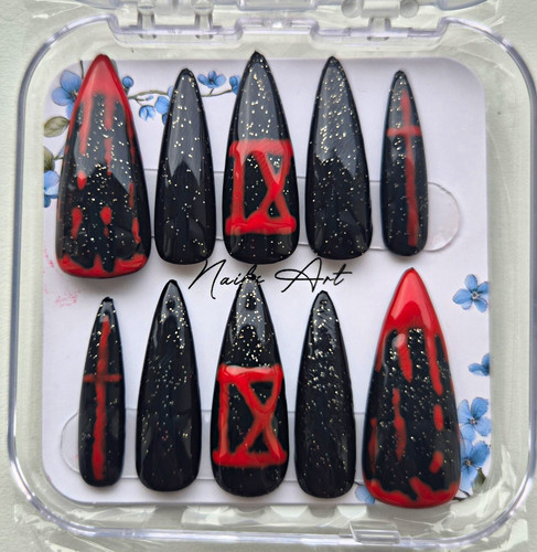 Press nails black red - black,