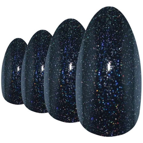Black glitter almond stiletto - glitter,