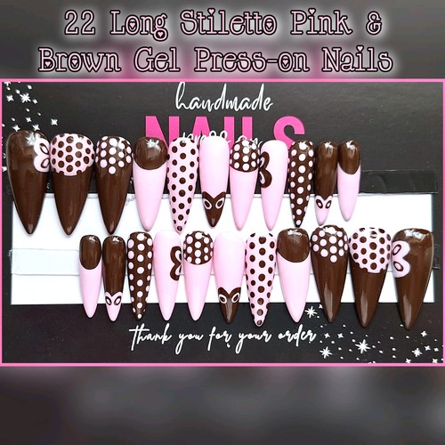 Long stiletto brown pink - 22, brown/pink